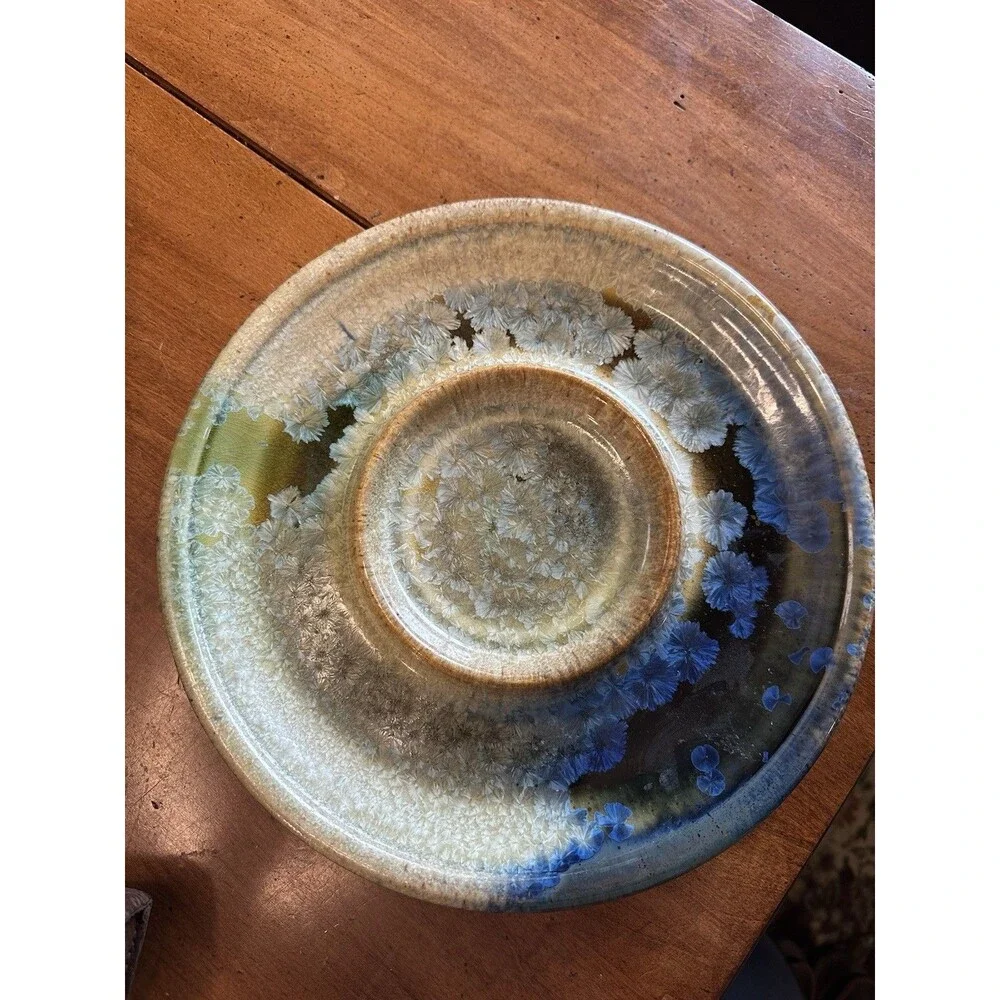 VTG Studio Art Floral Pottery Hand Turned Porcelain Condiment Serving Dish 11”